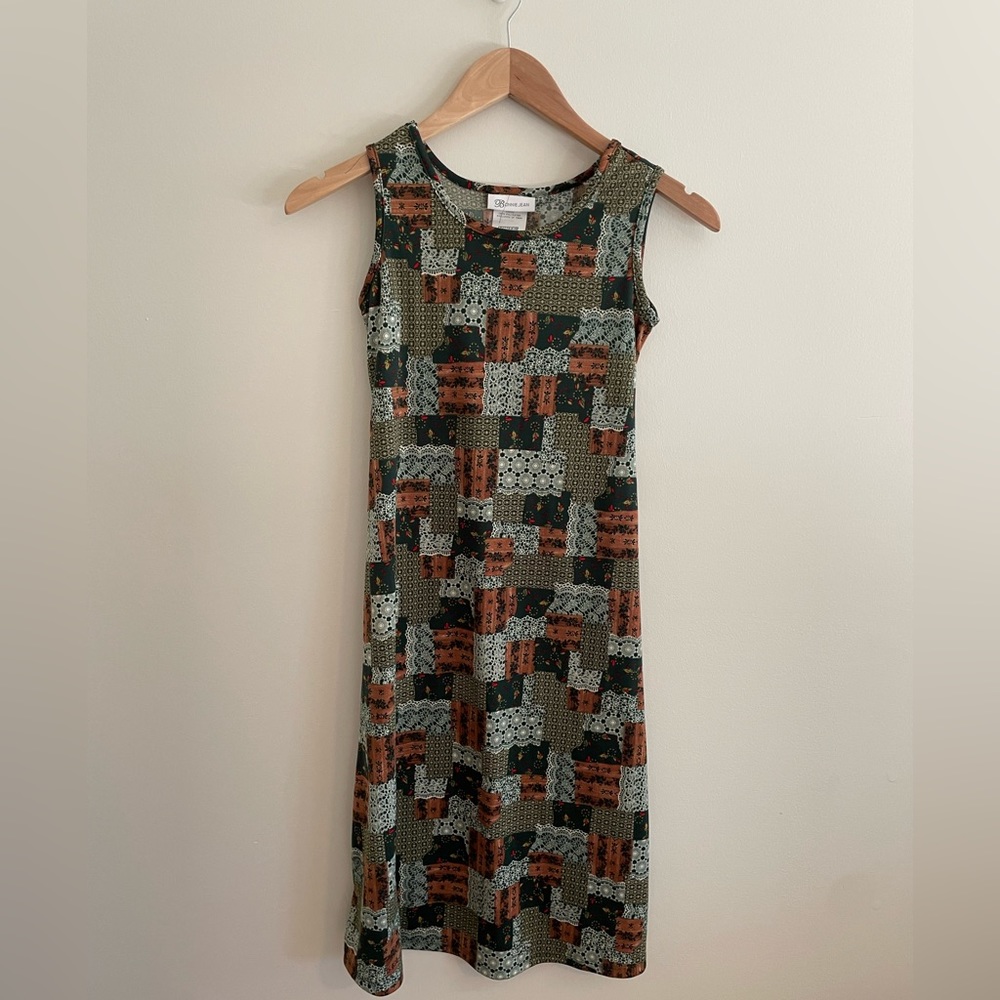 Sleeveless Patchwork Print Green Dress (size: 8)